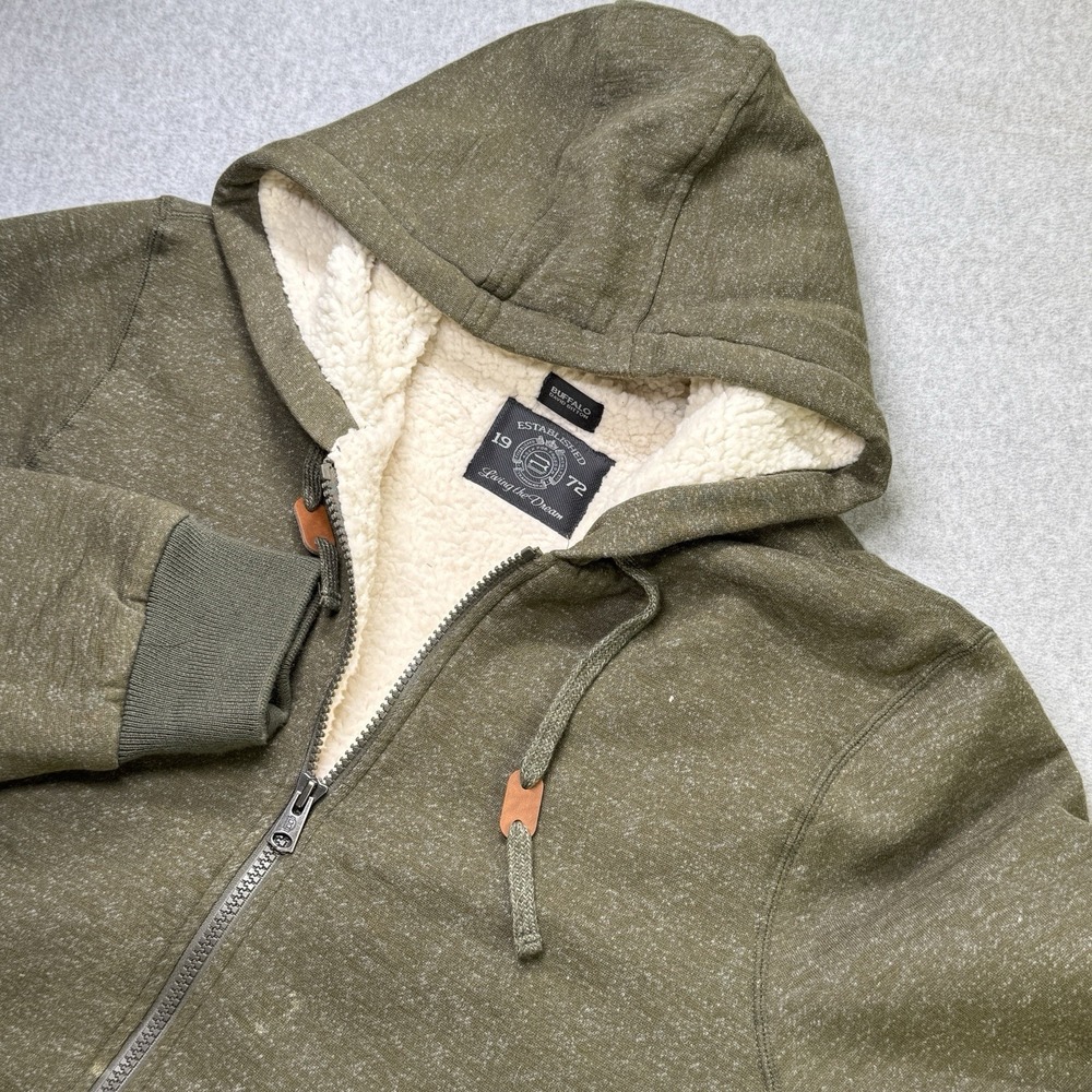 Buffalo David Bitton Sherpa Lined Zip Hoodie Jacket Olive Green Men's XXL